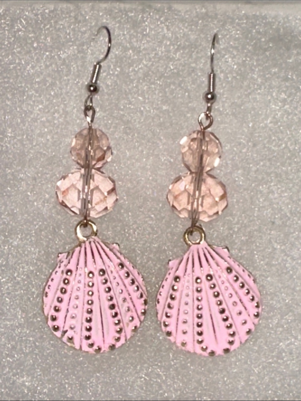 Handmade Pink Shell Drop Earrings with Faceted Pink Beads